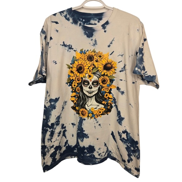 FRUIT of the LOOM Upcycle Shirt Sugar Skull Tie Dye Unisex Tee XL - Picture 2 of 8
